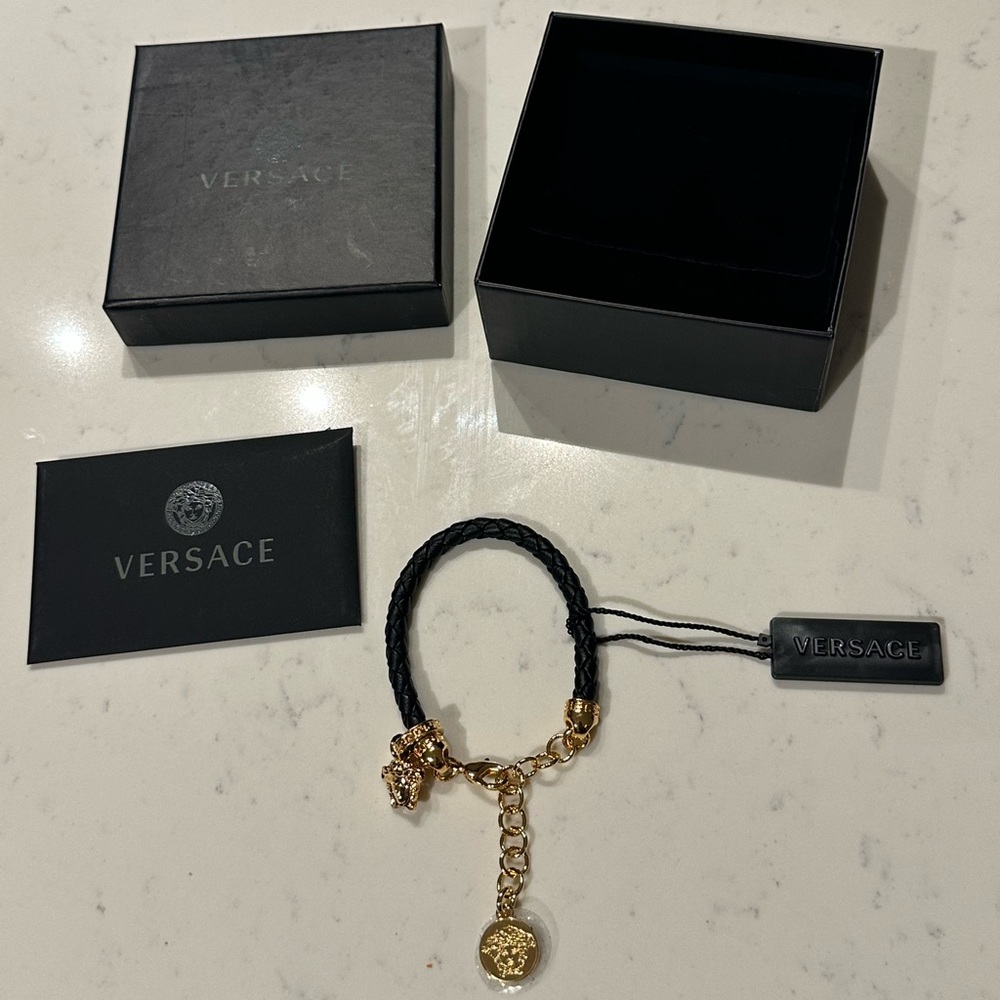 VERSACE MEDUSA BRAIDED LEATHER BRACELET
